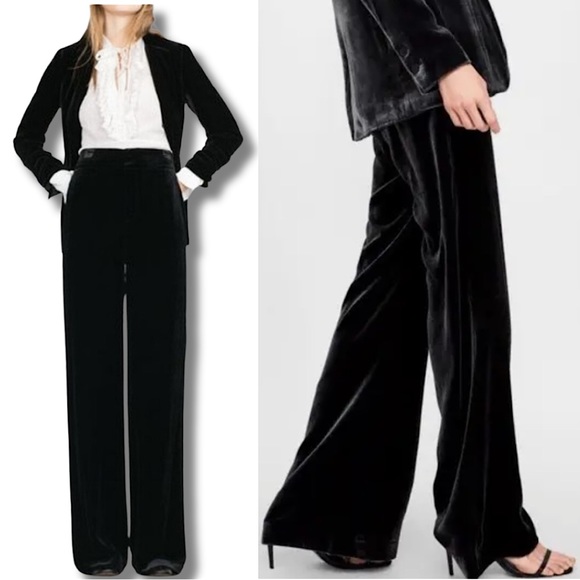 Zara Pants - Zara Black Velvet Flared Pants Sz. Small